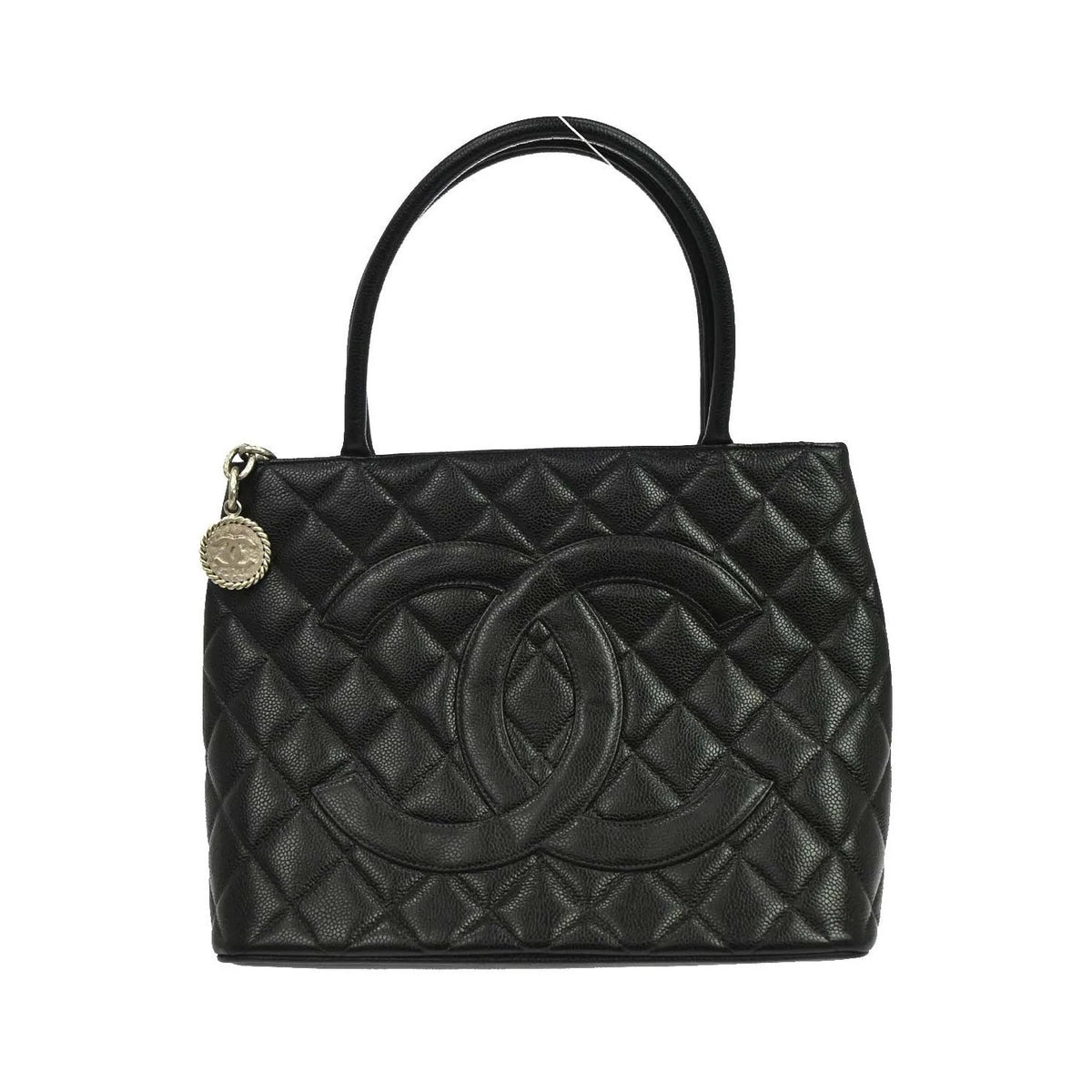 Chanel Medallion Tote Quilted Caviar, Black, Leather, Tote Bag