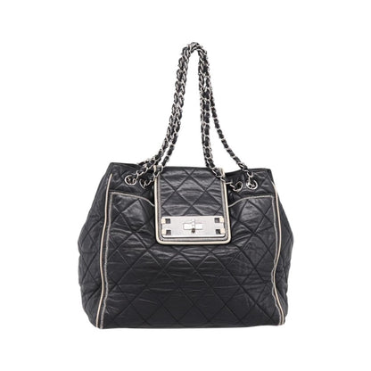 Chanel North South Mademoiselle Lock Quilted Leather, Black, Leather, Tote Bag