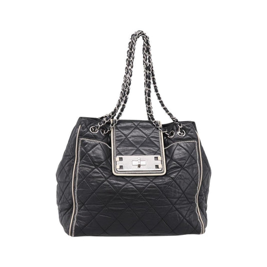 Chanel North South Mademoiselle Lock Quilted Leather, Black, Leather, Tote Bag