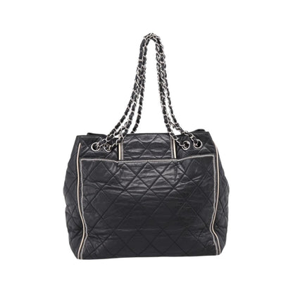 Chanel North South Mademoiselle Lock Quilted Leather, Black, Leather, Tote Bag