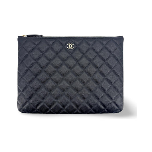 Chanel O Case Clutch Quilted Caviar, Black, Leather, Clutch