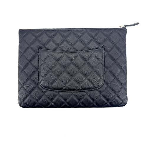 Chanel O Case Clutch Quilted Caviar, Black, Leather, Clutch