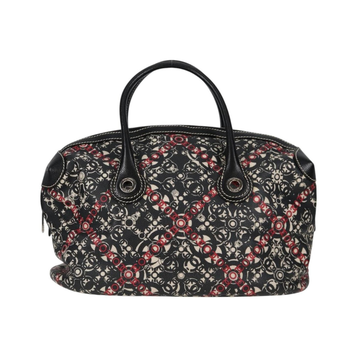 Chanel Optic Coco Bowler Printed Coated Canvas with Caviar, Black, Canvas, Handbag