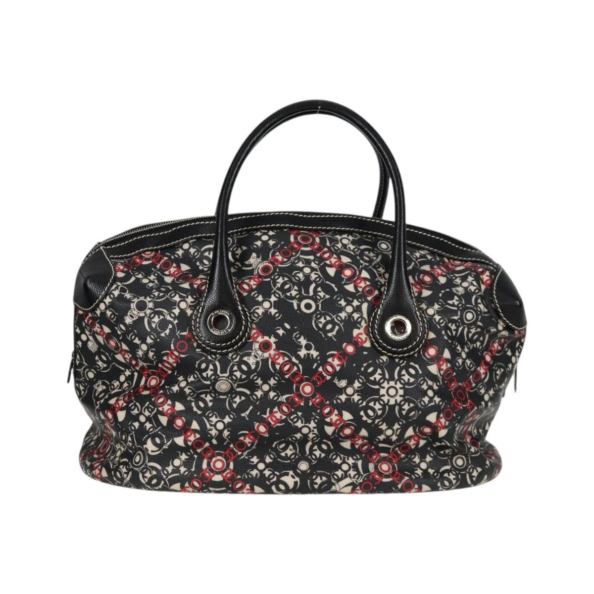 Chanel Optic Coco Bowler Printed Coated Canvas with Caviar, Black, Canvas, Handbag