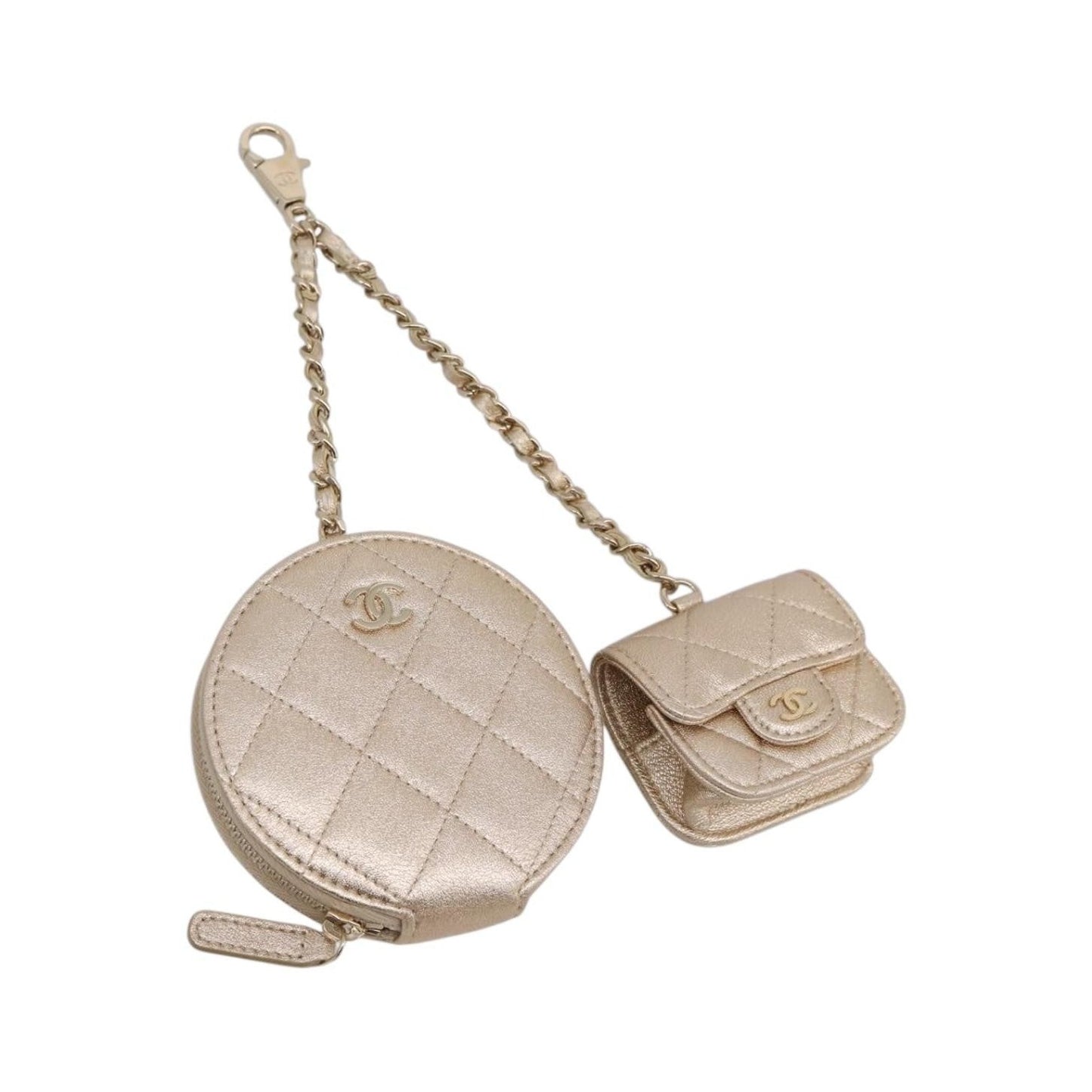 Chanel Pearl Crown CC Multi Pouches Wristlet Quilted Lambskin, Gold, Leather, Clutch
