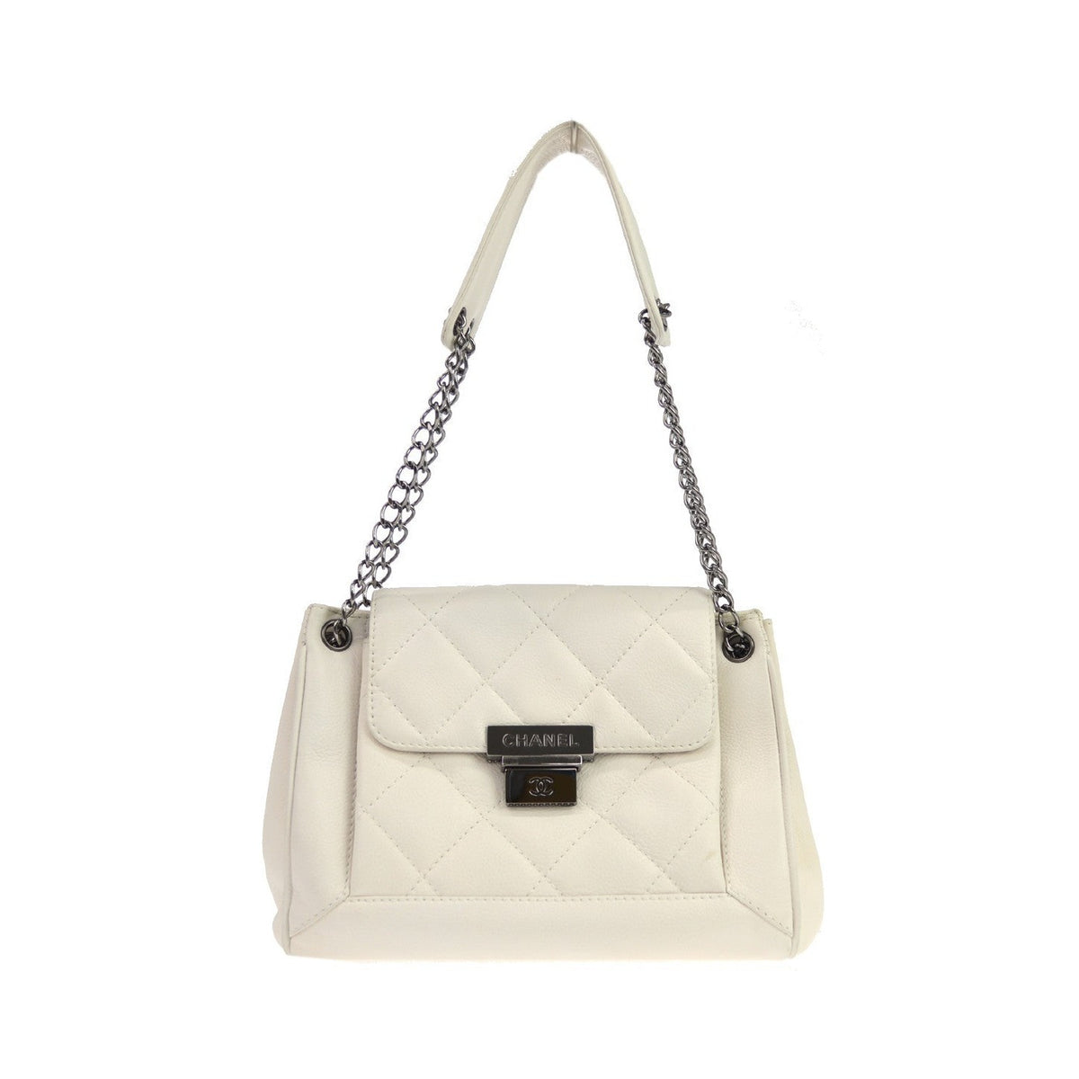 Chanel Pocket Accordion Flap Quilted Lambskin, White, Leather, Shoulder Bag