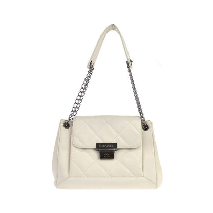 Chanel Pocket Accordion Flap Quilted Lambskin, White, Leather, Shoulder Bag