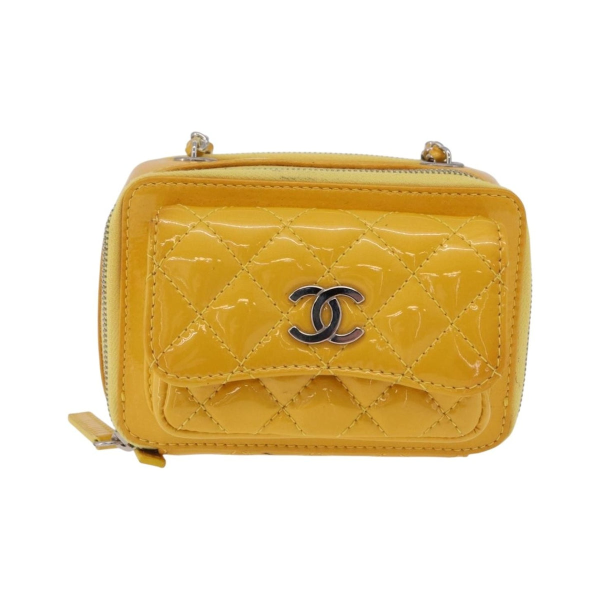 Chanel Pocket Box Camera Case Quilted Patent, Yellow, Patent Leather, Crossbody Bag