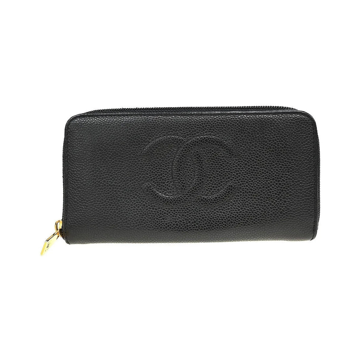 Chanel Portefeuille long CC logo calfskin leather, Black, Leather, Wallet