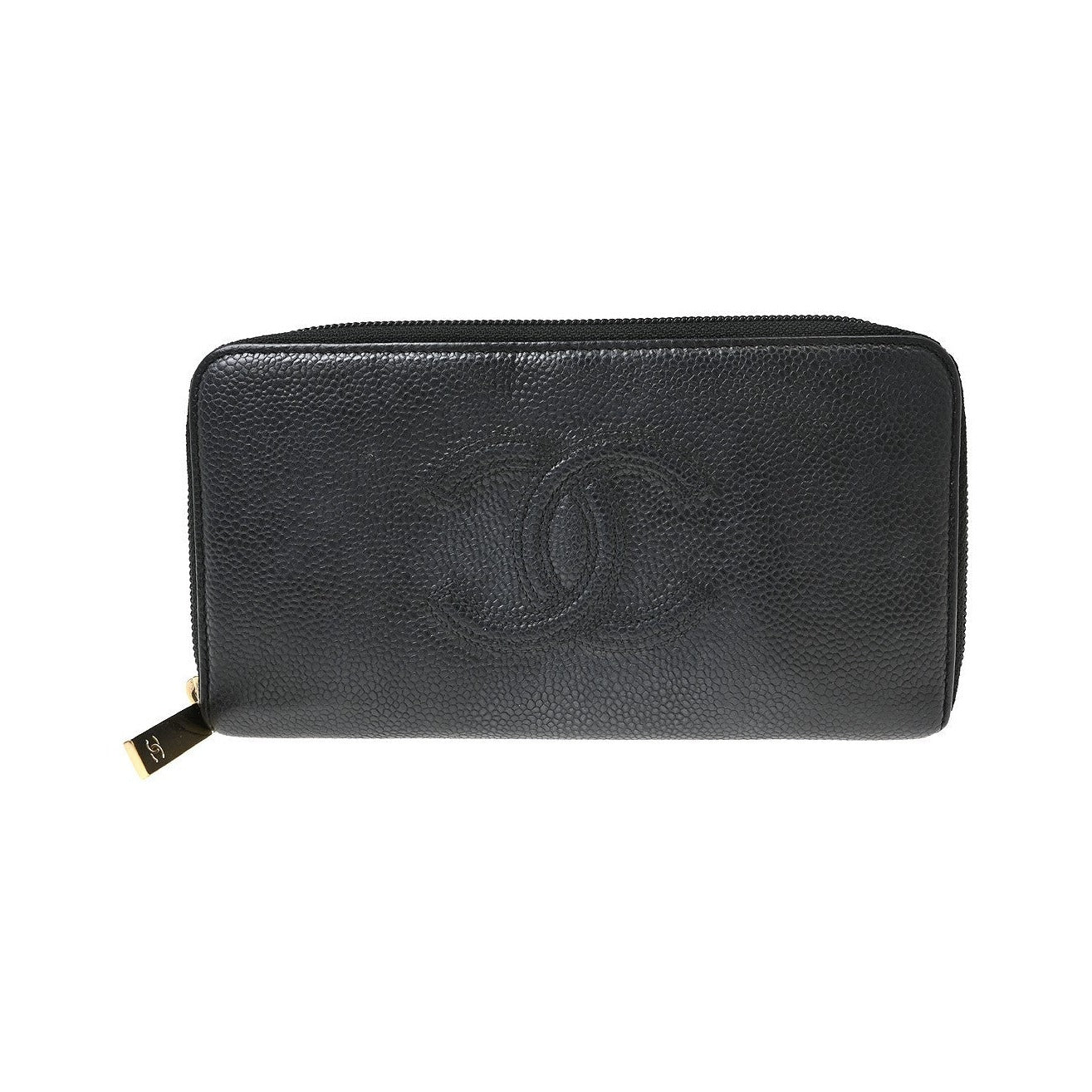 Chanel Portefeuille long CC logo Caviar Skin, Black, Leather, Wallet