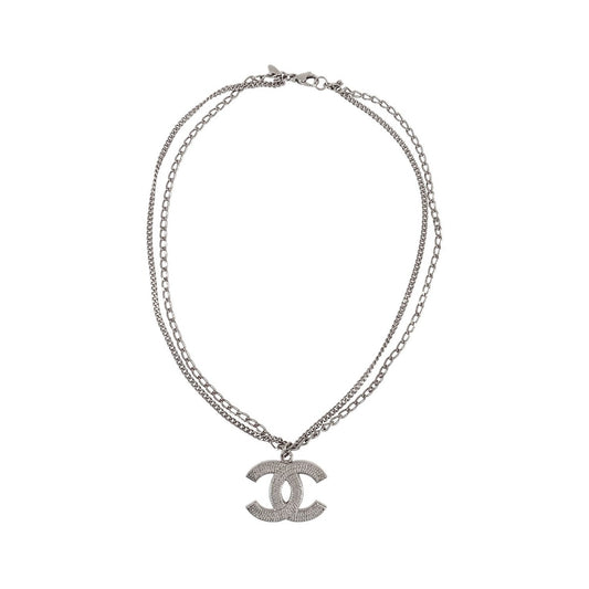 Chanel Quilted CC Pendant Chain Metal, Silver, Silver Plated, Necklace