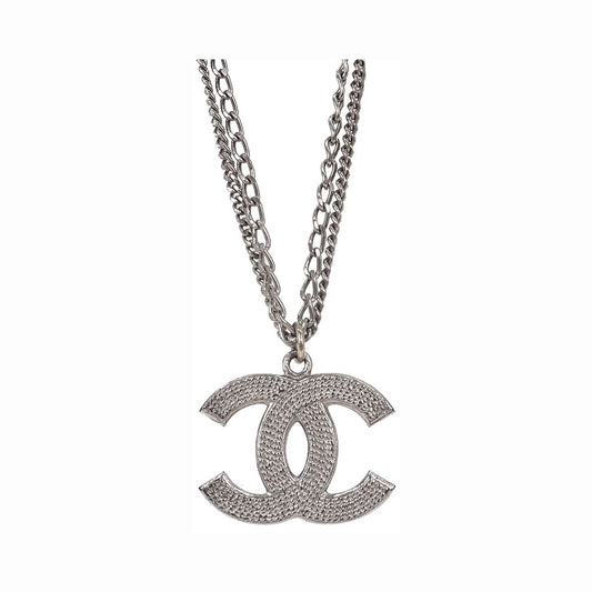 Chanel Quilted CC Pendant Chain Metal, Silver, Silver Plated, Necklace