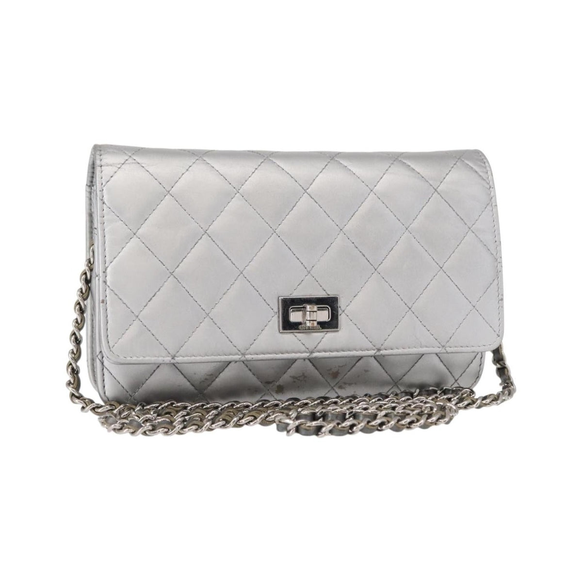 Chanel Reissue 2.55 Wallet on Chain Quilted Lambskin, Silver, Leather, Crossbody Bag