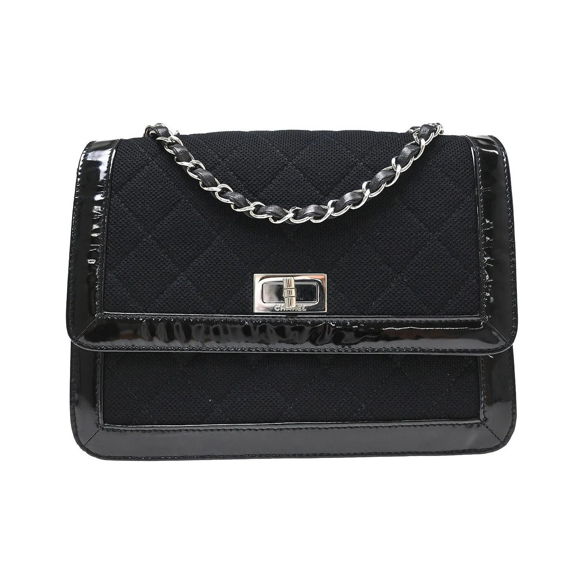 Chanel Reissue Flap Quilted Jersey with Patent, Black, Canvas, Shoulder Bag
