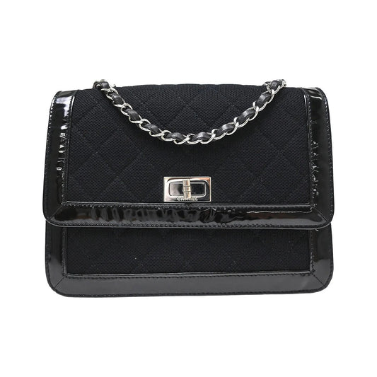 Chanel Reissue Flap Quilted Jersey with Patent, Black, Canvas, Shoulder Bag