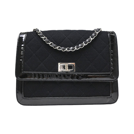 Chanel Reissue Flap Quilted Jersey with Patent, Black, Canvas, Shoulder Bag