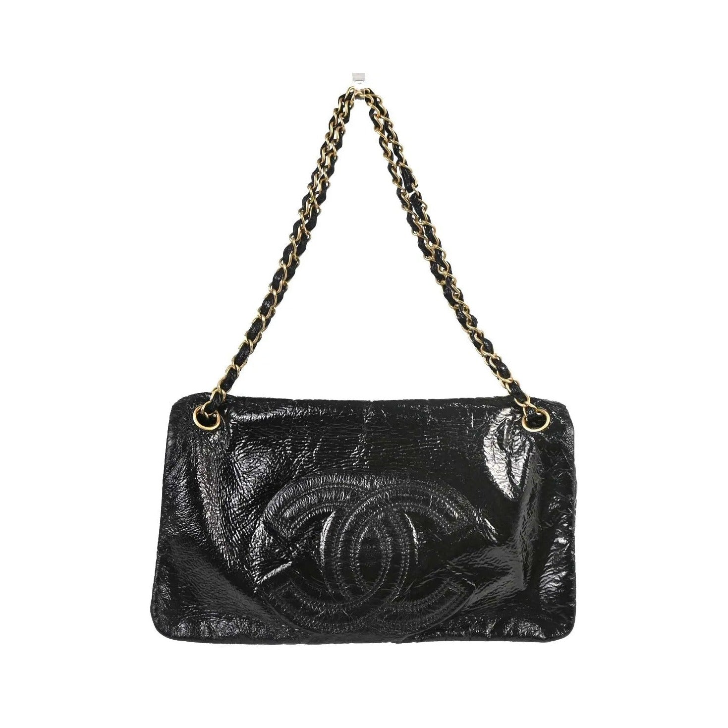 Chanel Rock and Chain Flap Patent Vinyl, Black, Patent Leather, Shoulder Bag