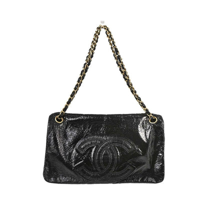 Chanel Rock and Chain Flap Patent Vinyl, Black, Patent Leather, Shoulder Bag