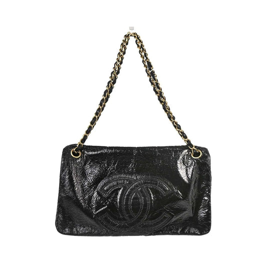 Chanel Rock and Chain Flap Patent Vinyl, Black, Patent Leather, Shoulder Bag