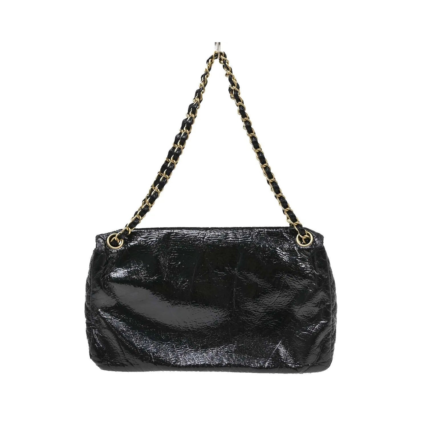 Chanel Rock and Chain Flap Patent Vinyl, Black, Patent Leather, Shoulder Bag