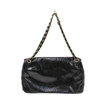Chanel Rock and Chain Flap Patent Vinyl, Black, Patent Leather, Shoulder Bag