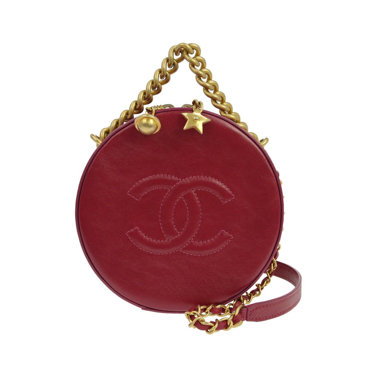 Chanel Round as Earth Glazed Calfskin, Red, Leather, Shoulder Bag