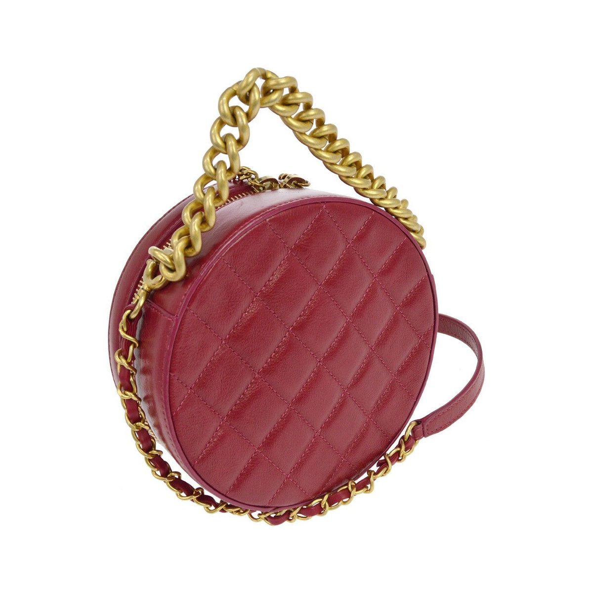 Chanel Round as Earth Glazed Calfskin, Red, Leather, Shoulder Bag