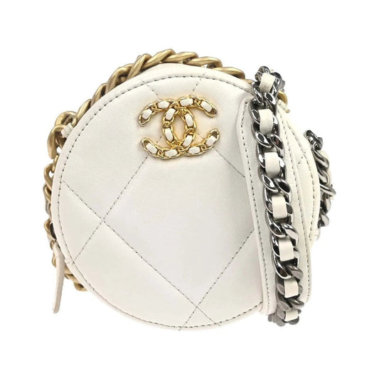 Chanel Round Clutch with Chain Quilted Lambskin, White, Leather, Clutch