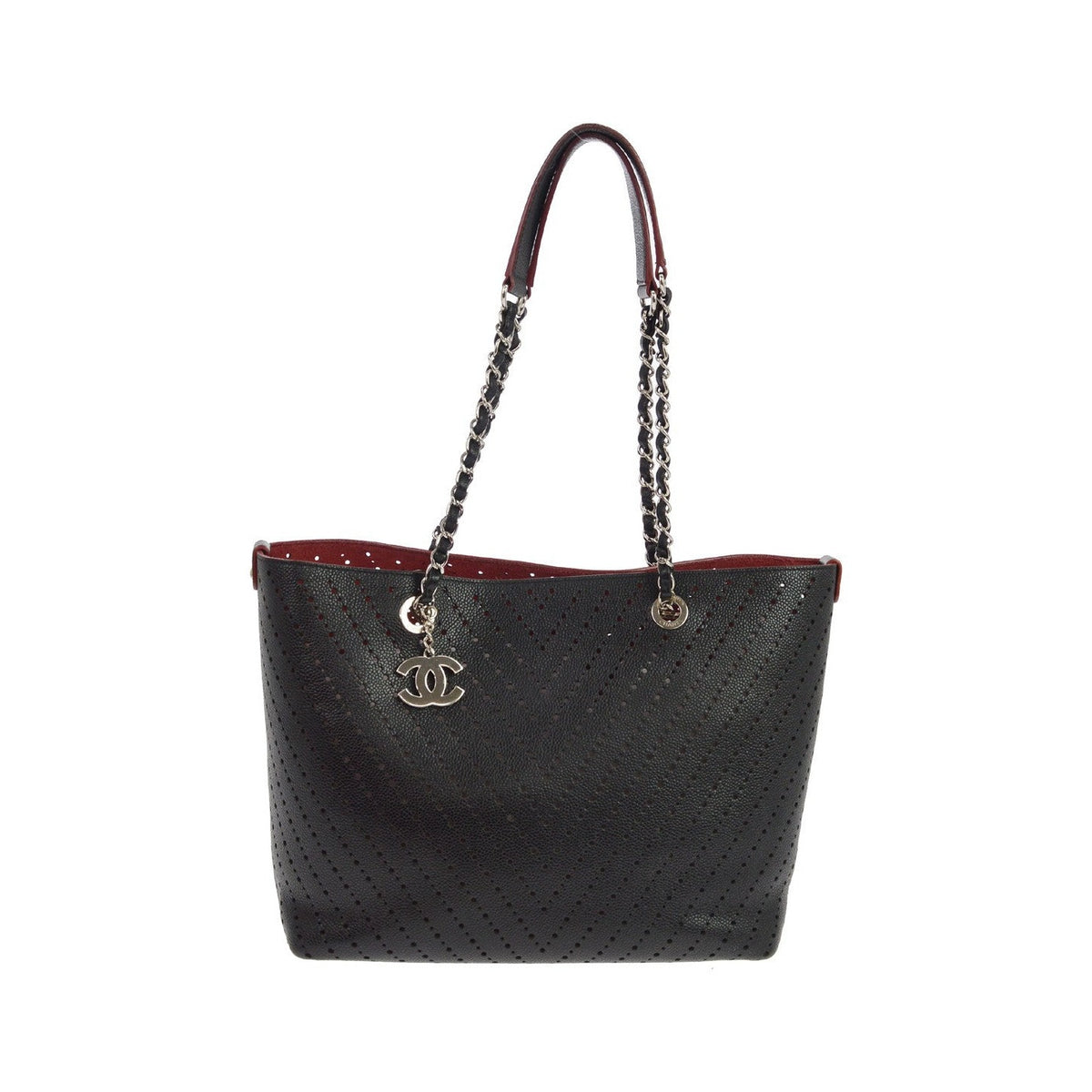 Chanel Shopping Perforated Caviar, Black, Leather, Tote Bag