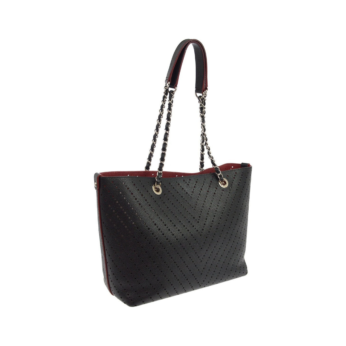 Chanel Shopping Perforated Caviar, Black, Leather, Tote Bag