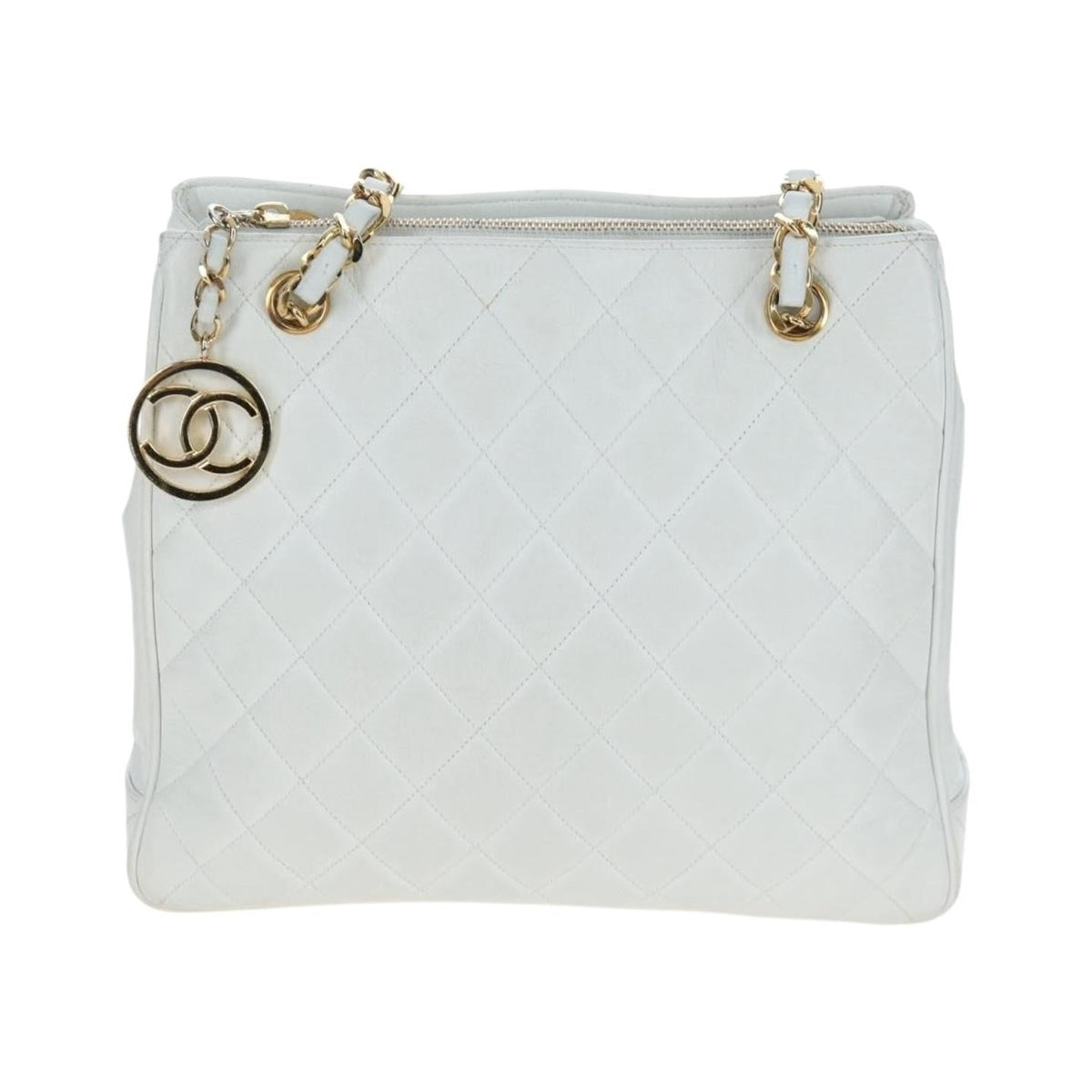 Chanel Shoulder Quilted Leather, White, Leather, Shoulder Bag