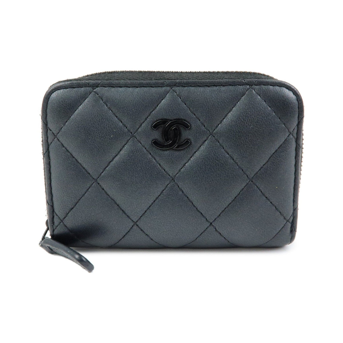 Chanel So Black CC Zip Coin Purse Quilted Lambskin, Black, Leather, Wallet