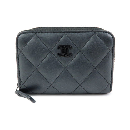 Chanel So Black CC Zip Coin Purse Quilted Lambskin, Black, Leather, Wallet