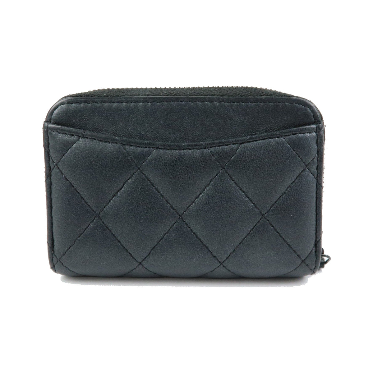 Chanel So Black CC Zip Coin Purse Quilted Lambskin, Black, Leather, Wallet