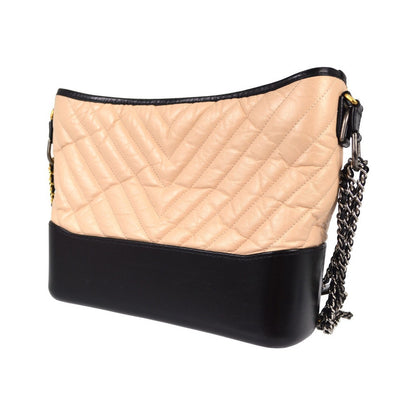 Chanel So Black Gabrielle Hobo Quilted Aged Calfskin, Beige, Leather, Shoulder Bag