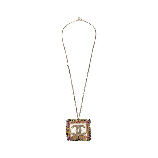 Chanel Square CC Pendant Metal, Gold, Gold Plated, Necklace