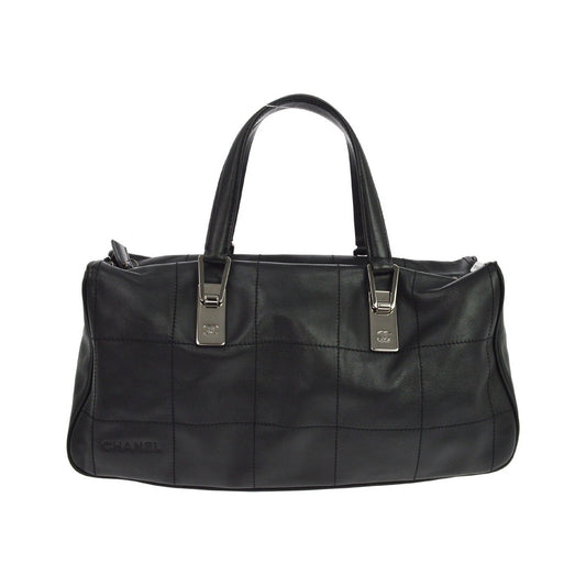 Chanel Square Stitch Boston Quilted Leather, Black, Leather, Travel Bag