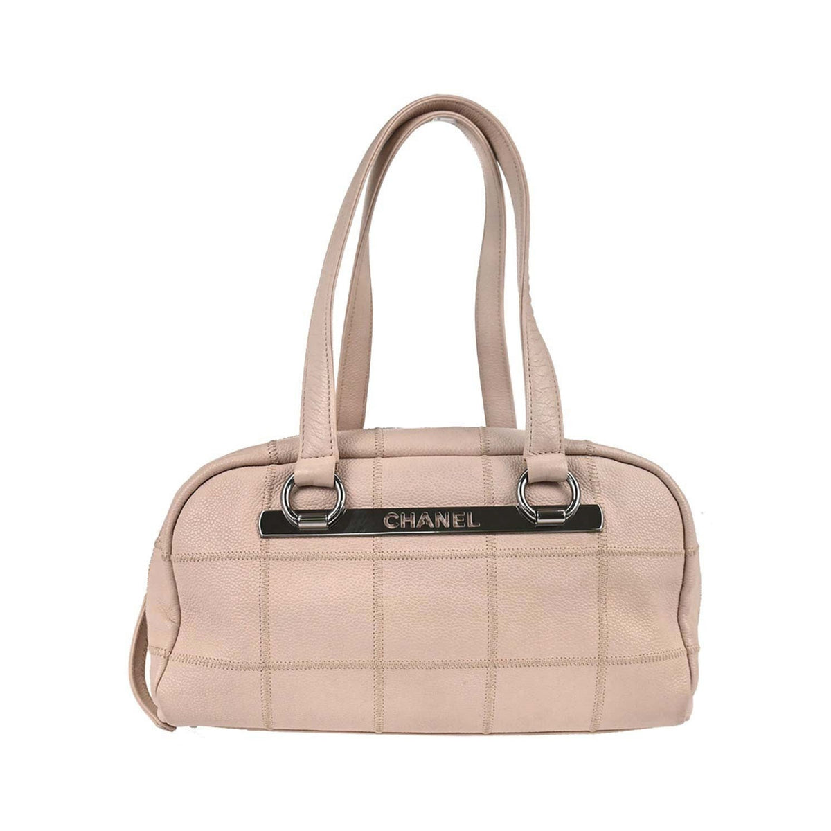 Chanel Square Stitch Bowler Quilted Calfskin, Pink, Leather, Shoulder Bag