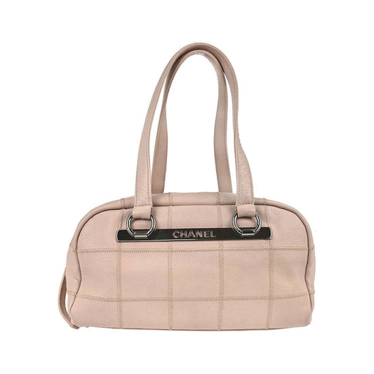 Chanel Square Stitch Bowler Quilted Calfskin, Pink, Leather, Shoulder Bag