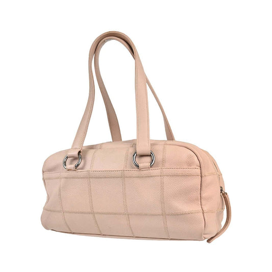 Chanel Square Stitch Bowler Quilted Calfskin, Pink, Leather, Shoulder Bag