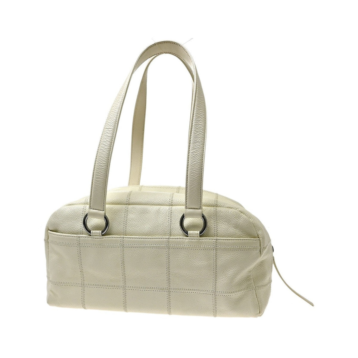 Chanel Square Stitch Bowler Quilted Caviar, White, Calfskin, Shoulder Bag