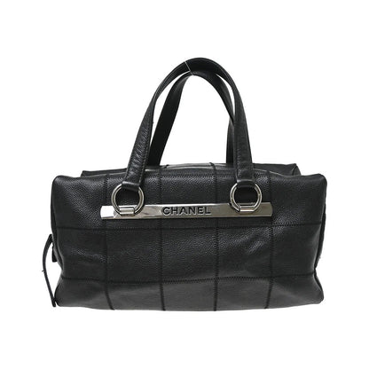 Chanel Square Stitch CC Boston Quilted Caviar, Black, Leather, Handbag