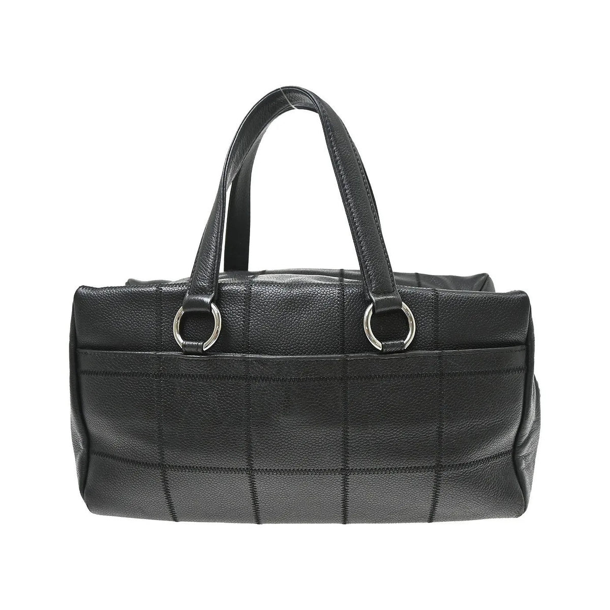 Chanel Square Stitch CC Boston Quilted Caviar, Black, Leather, Handbag