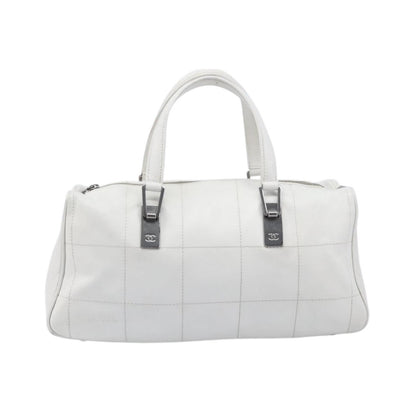 Chanel Square Stitch CC Boston Quilted Leather, White, Leather, Handbag