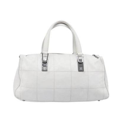 Chanel Square Stitch CC Boston Quilted Leather, White, Leather, Handbag