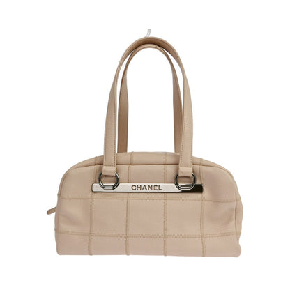 Chanel Square Stitch Quilted Caviar, Beige, Leather, Shoulder Bag