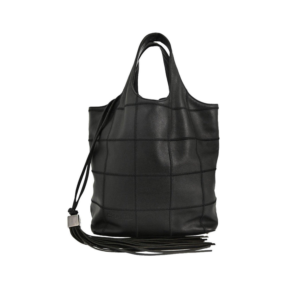 Chanel Square Stitch Tassel Hobo Quilted Leather, Black, Leather, Shoulder Bag