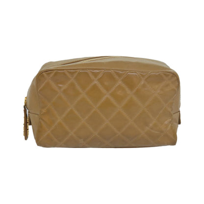 Chanel Square Stitch Toiletry Lambskin, Beige, Leather, Clutch