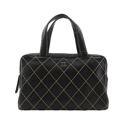 Chanel Surpique Boston Quilted Leather, Black, Leather, Handbag