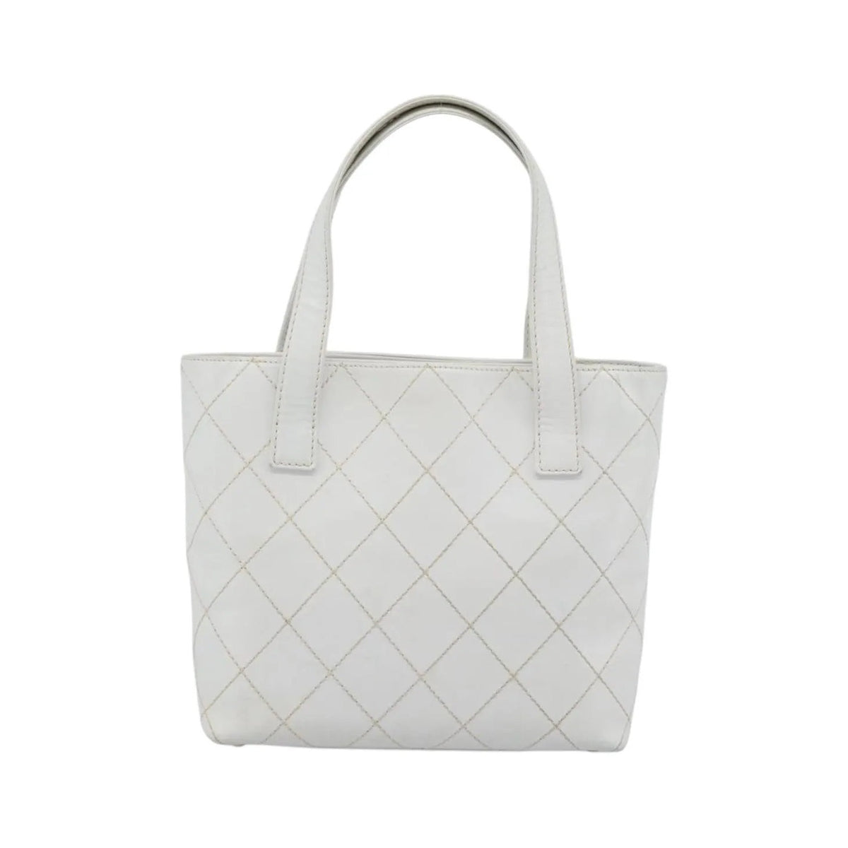Chanel Surpique Tote Quilted Leather, White, Leather, Tote Bag